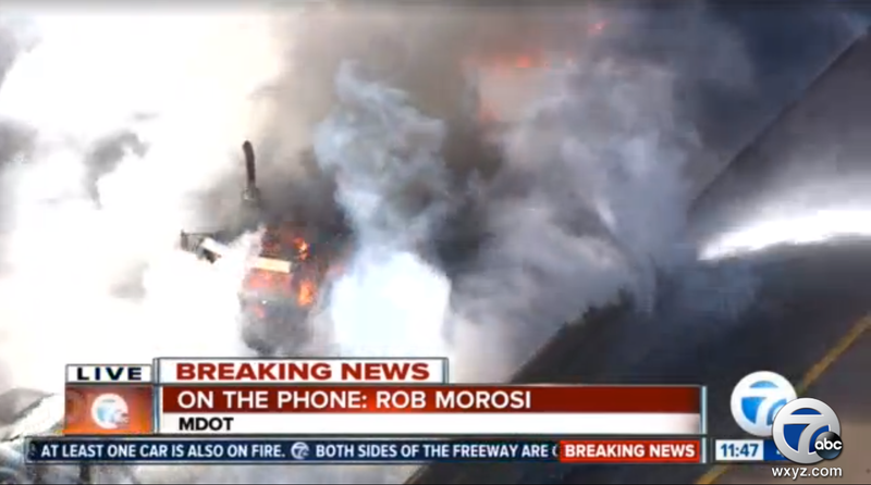 Illustration for article titled News Chopper Live-Streamed This Unbelievable Highway Fire In Michigan